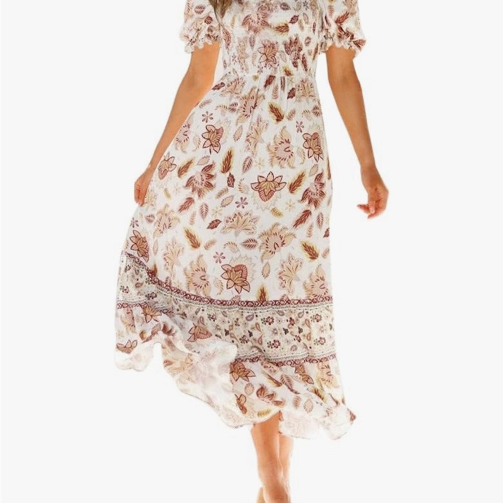 Floral White and Brown Women's Dress